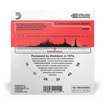 D'Addario EJ17 Phosphor Bronze Acoustic Guitar Strings, Medium, 13-56